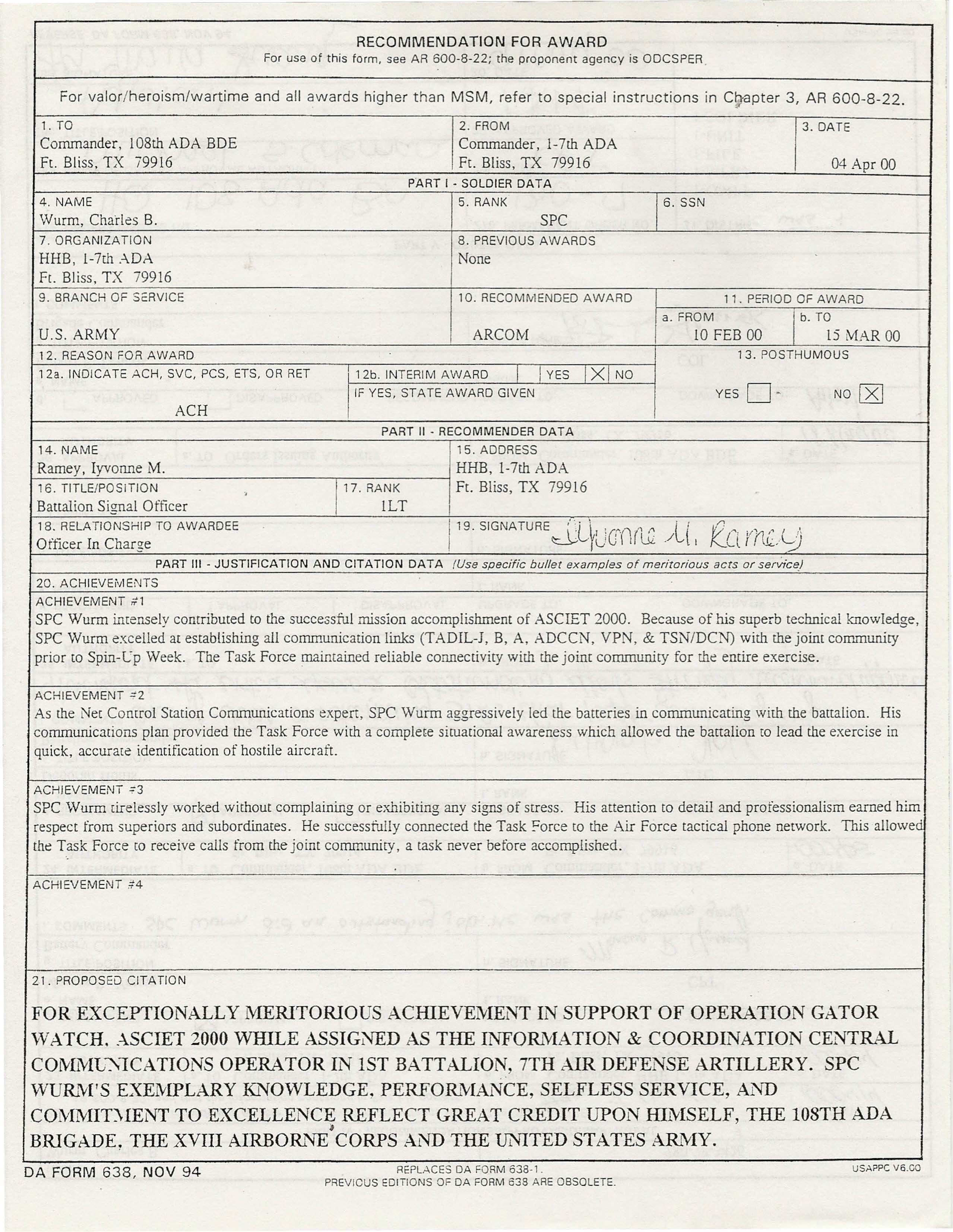 Da Form 638 Aam Fillable - Printable Forms Free Online